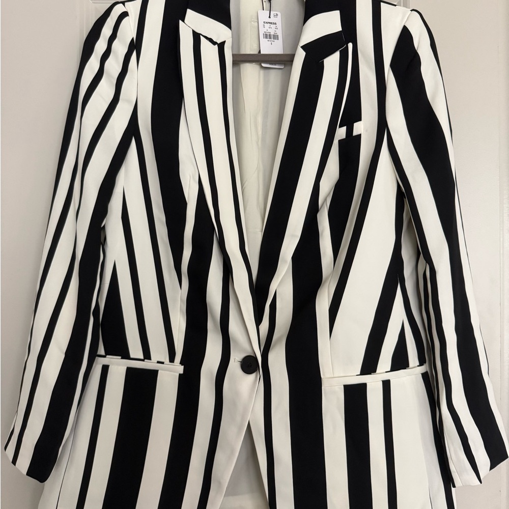 Express Black and White Striped Blazer